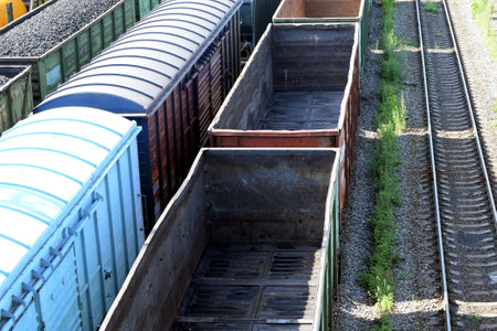 Russia, Chelyabinsk, July 08, 2022: Railway freight trains. RUSSIAN RAILWAYS. Empty wagons for loading. energy crisis concept.のeditorial素材