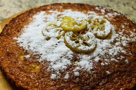Lemon pie with powdered sugar powder