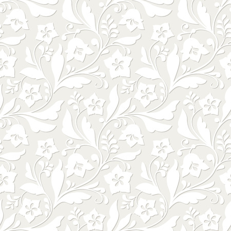 Seamless white floral pattern on beige background.のイラスト素材