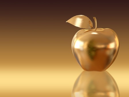 Golden apple on golden background. A high resolution 3D render.の写真素材