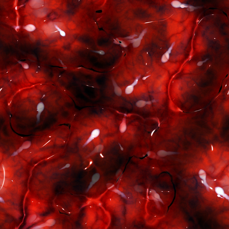 Seamless sperm cells on red background. A high resolutionの写真素材