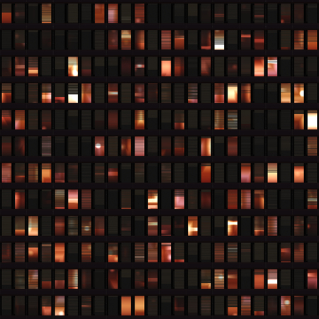 Seamless background. Windows on the facade of the building. Evening lighting.