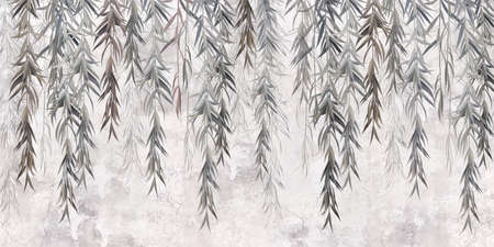 Photo wallpaper, wallpaper, mural design in the loft, classic, modern style. Willow branches on a...