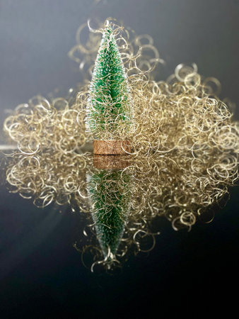 Christmas Tree. Christmas New Year Winter background. Christmas greeting card. Christmas lights.の写真素材