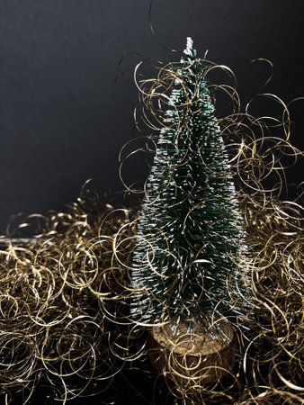 christmas background, christmas tree decorated with twinkling light and christmas ornament in home.の写真素材