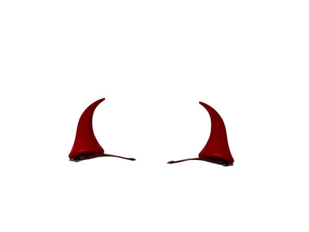 red little devil horns isolated on white background. High quality photoの写真素材
