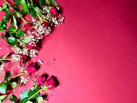 Valentine's day background with hearts and flowers.の写真素材