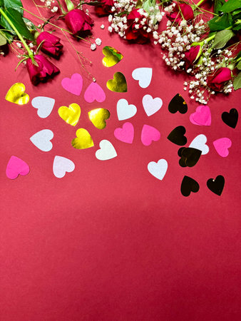 Valentine's day background with hearts and flowers.の写真素材