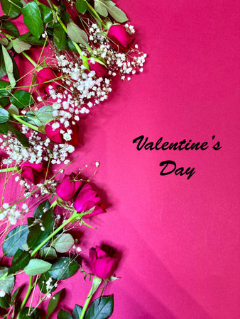 Valentine's day background with hearts and flowers.の写真素材