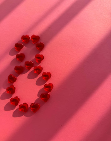 Happy International Womens Day celebrate on March 8, congratulatory CARD rose color paper hearts...