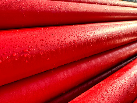 Red steel pipe sculpture background. High quality photo