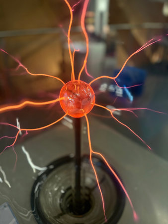 Plasma ball core in macro with rays.