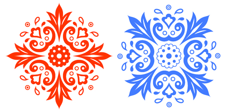 Set of two abstract drawings. Abstract pattern of red and blue. Element of design. For background design, printed products, printing, fabric. Ethnic pattern. Vector EPS 10.のイラスト素材