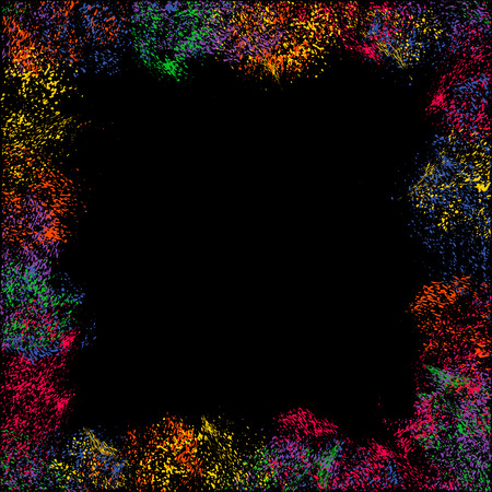 Abstract colorful frame. A spray of paint from a watercolor brush. Bright frame on a black background, grunge colored background.のイラスト素材