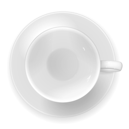 Vector realistic image of a white porcelain cup and saucer, top view. An empty mug for tea or coffee.のイラスト素材
