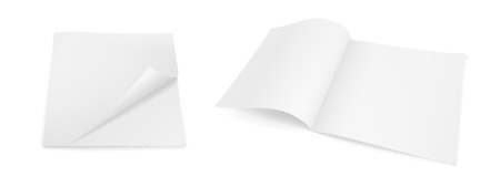 Set of two realistic vector images (layout, mock-up) of the booklet (magazine, brochure, notebook): closed and open booklet, perspective view. The image is created using a gradient mesh. Vector EPS 10のイラスト素材