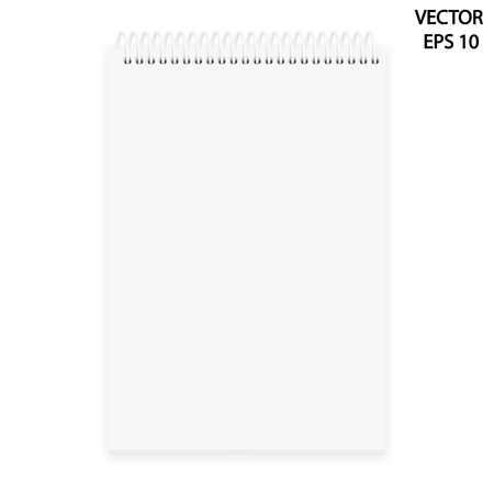Vector realistic image (mock-up, layout) of a notepad located vertically, top view. White sheets of paper stapled with a white plastic spiral, 3d. The image was created using gradient mesh. EPS 10.のイラスト素材