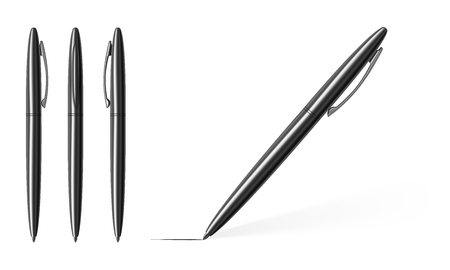 Vector realistic image of silvery metal pens on a white background.のイラスト素材