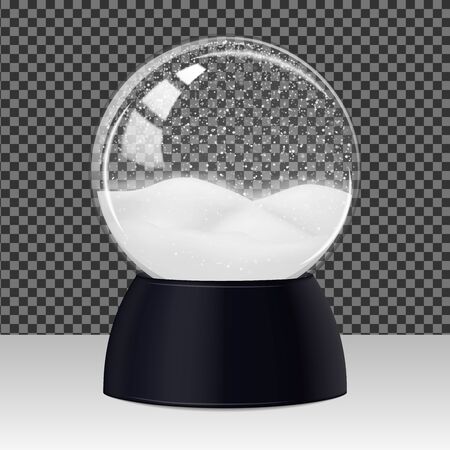 Vector image of a glass transparent snow globe with falling snow inside.のイラスト素材