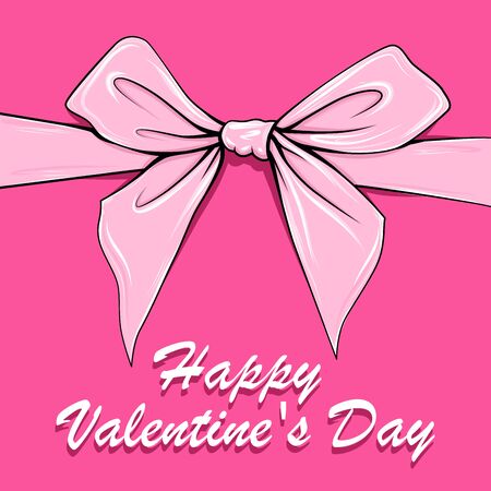 Greeting card Happy Valentine's Day. Pink background with hand-drawn bow.のイラスト素材