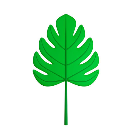 Green leaf of monstera plant, summer decoration in cartoon style. Isolated on white. 3d renderingの写真素材