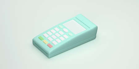Payment terminal in pastel colors. POS terminal. 3D rendering.
