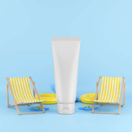 Summer background for the visualization of cosmetic products for care during the hot period and sun...