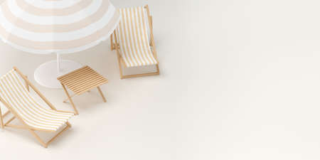 summer aesthetic background. Beach chair, inflatable ring, sun umbrella, flip flop in pastel colors....
