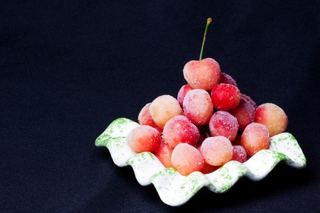 Frozen sweet cherry in plate.の写真素材