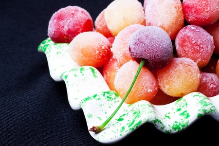 Frozen sweet cherry in plate.の写真素材