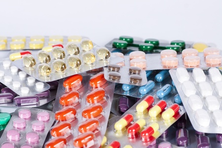 Pills and capsules of many shapes and colors