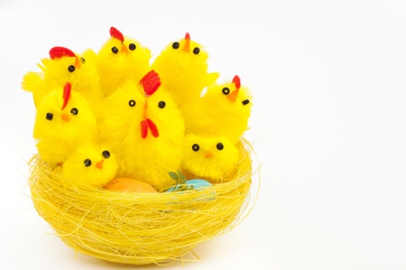 easter toys chickens and hen in a nest