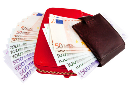 leather wallets and European Currency, euro ( 50, 100, 500 )の写真素材