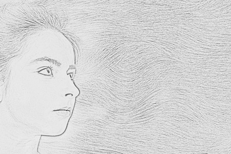 sketch graffiti. Beautiful young woman with long hairの写真素材