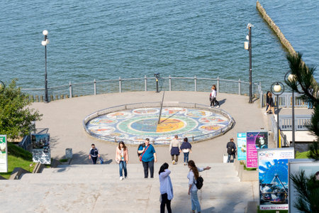 Svetlogorsk, Kaliningrad region, Russia - September 2020: sundial "Zodiac" on the shore of the Baltic Sea.のeditorial素材