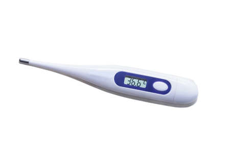 Electronic thermometer with normal body temperature on display. Health concept. Isolated on a white...
