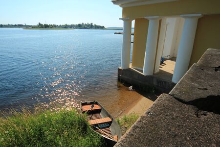 Boat on the lake shoreの写真素材