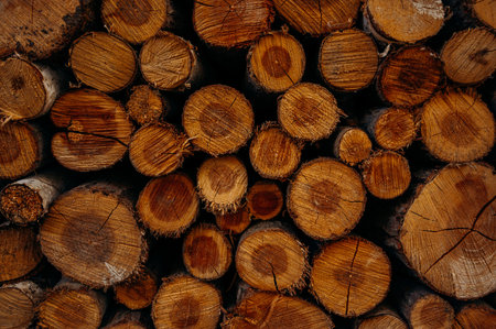 Pattern of tree stumps stacked on top of each otherの写真素材