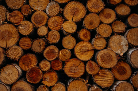 Pattern of tree stumps stacked on top of each otherの写真素材