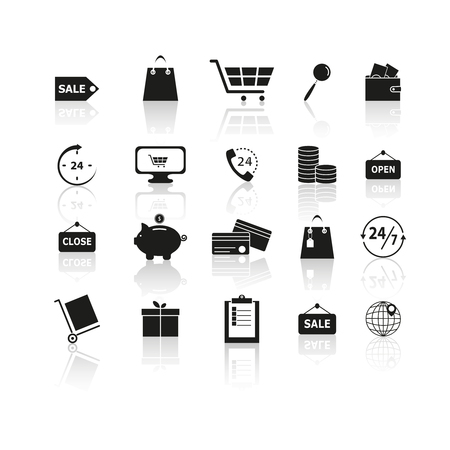 Set of black shopping reflection icons.のイラスト素材