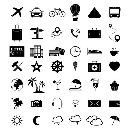 Set of travel black 42 icons on white backgroundのイラスト素材