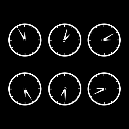 Set of clock icons on a black backgroundのイラスト素材