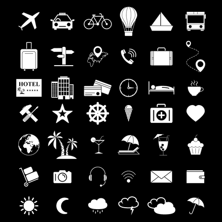 Set of travel icons on the black backgroundのイラスト素材