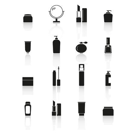 Set makeup cream bottles icons reflection on the white backgroundのイラスト素材