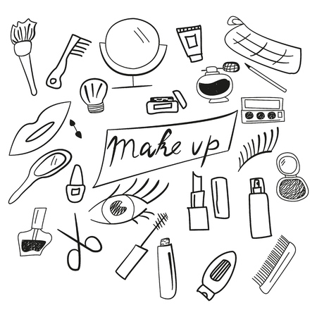 Set of makeup for women and girls icons on the white backgroundのイラスト素材