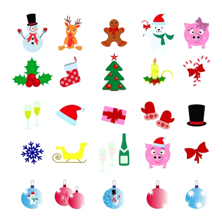 Set of Christmas 25 icons on the white backgroundのイラスト素材