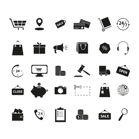 Set shopping black icons on white backgroundのイラスト素材