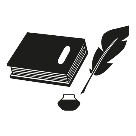 A book and a pen feather black icons on the white backgroundのイラスト素材