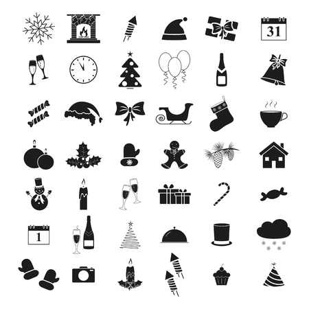 Set of winter icons holiday Christmas and New Year on white backgroundのイラスト素材