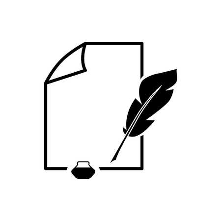 Document with pen feather icons of outline on the white backgroundのイラスト素材